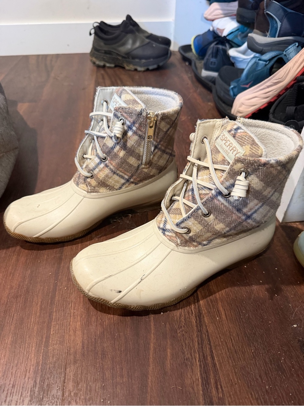 Sperry Cream Plaid Duck Boots